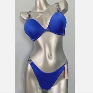 Victorias Secret Swim Bikini Set Bombshell Top Bottom Logo Shine Strap 34C / M
